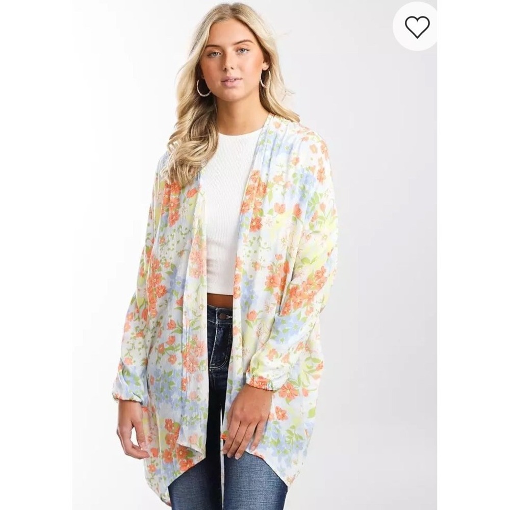 Billabong Flore Me Floral Kimono Cardigan Duster M/L Lightweight Boho Vacation‎